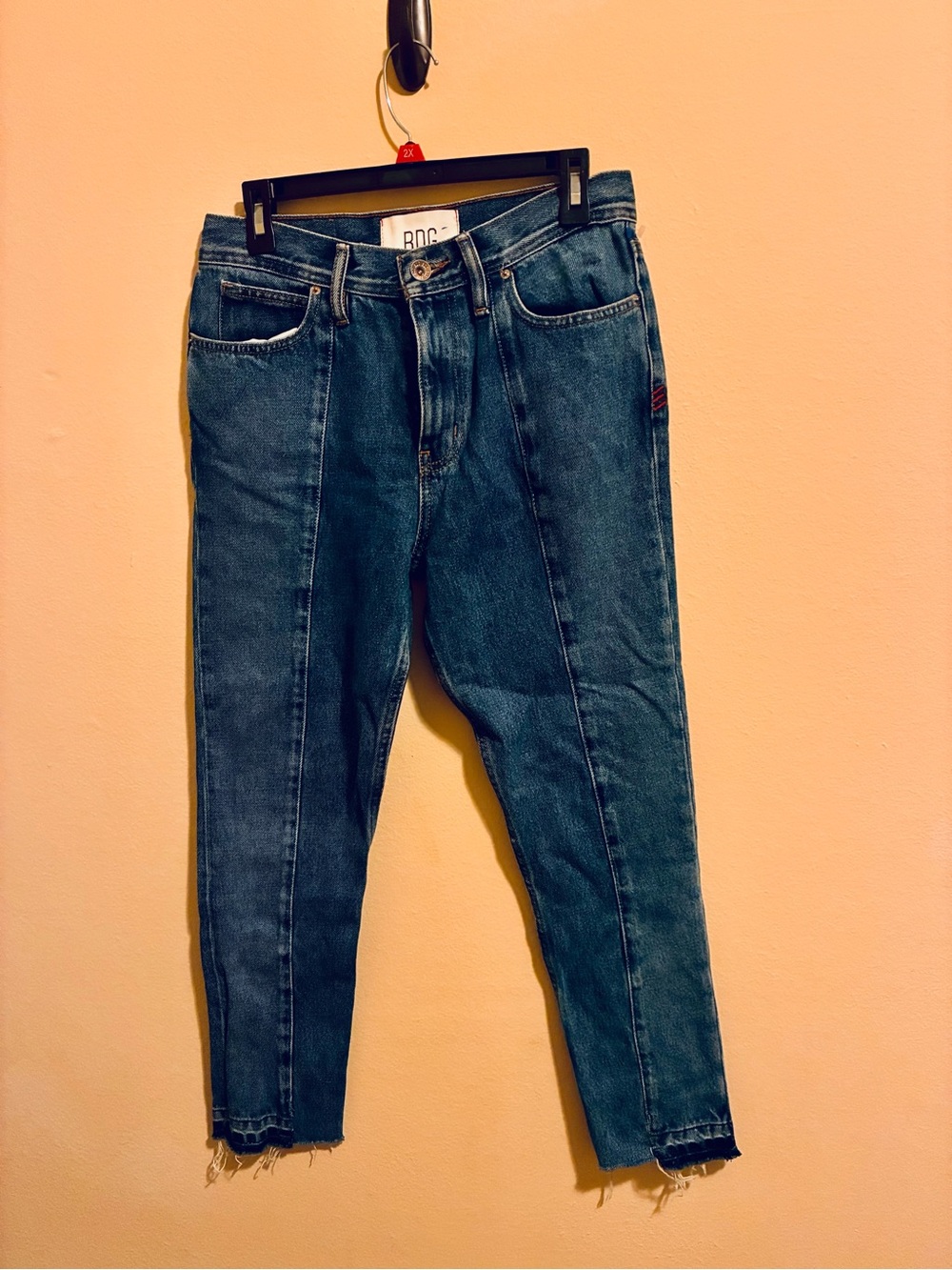 Denim Two-Tone Straight Jeans in Dark Blue